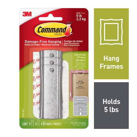 Picture Hanger, White, Metal, 3/8 in D, PK3 MPN:17047-3ES