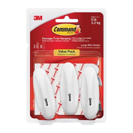 Hook, White, Plastic, 1 7/8 in D, PK3 MPN:17069-3ES