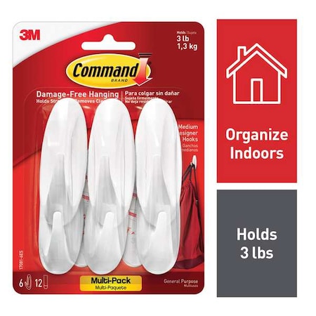 Hook, White, Plastic, 1 1/8 in D, PK6 MPN:17081-6ES