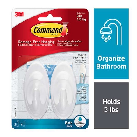 Bath Hook, Quartz, Plastic, 1 1/4 in D, PK2 MPN:17086Q-BES