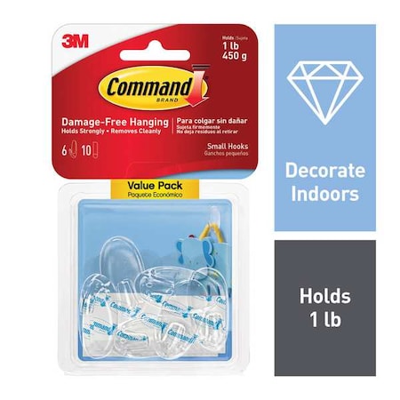 Hook, Clear, Plastic, 5/8 in D, PK6 MPN:17092CLR-6ES