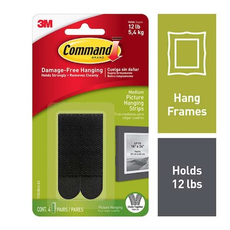 Picture Hanging Strip, Black, Foam, PK4 MPN:17201BLK-ES