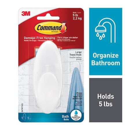 Bath Hook, White, Plastic, 1 1/2 in D MPN:BATH17-ES