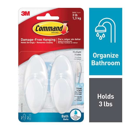 Bath Hook, White, Plastic, 1 1/8 in D, PK2 MPN:BATH18-EF