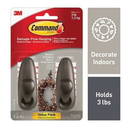 Hook, Bronze, Metal, 1 1/4 in D, PK2 MPN:FC12-ORB-2ES