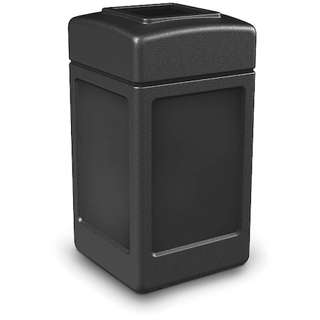 PolyTec 42-Gallon Trash Can: Square, Open-Top Lid, Black MPN:732101