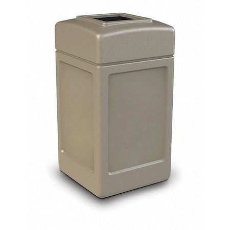 PolyTec 42-Gallon Trash Can: Square, Open-Top Lid, Beige MPN:732102