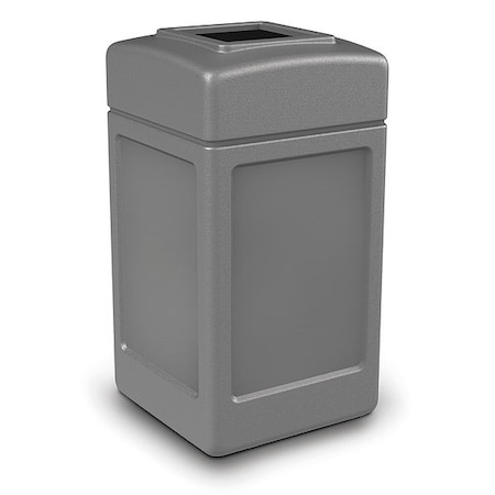 PolyTec 42-Gallon Trash Can: Square, Open-Top Lid, Gray MPN:732103