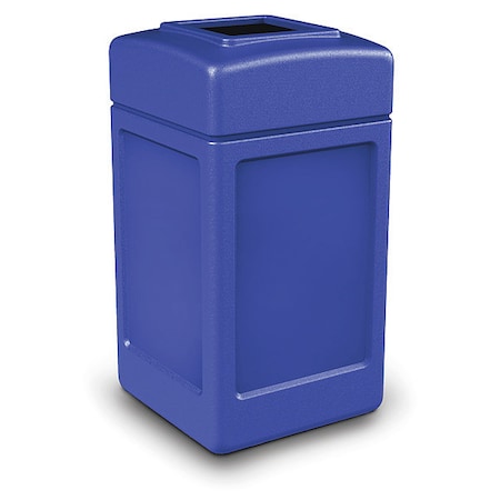 PolyTec 42-Gallon Trash Can: Square, Open-Top Lid, Blue MPN:732104