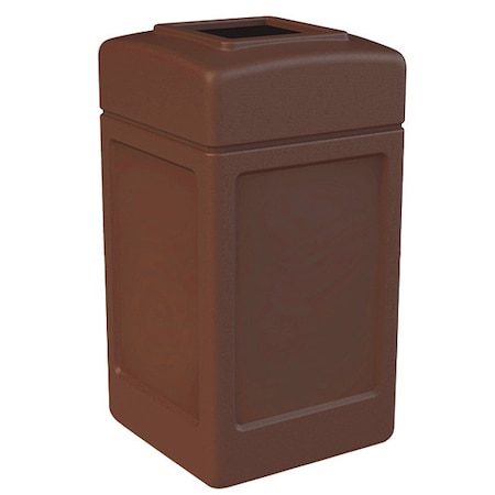 PolyTec 42-Gallon Trash Can: Square, Open-Top Lid, Brown MPN:732137