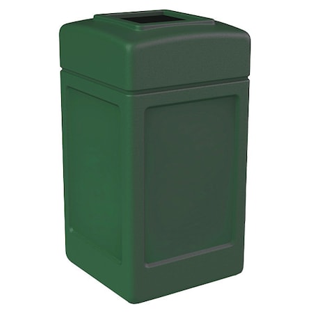 PolyTec 42-Gallon Trash Can: Square, Open-Top Lid, Forest Green MPN:732153