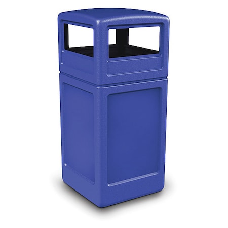 PolyTec Trash Container, 42-Gallon Square, Dome Lid, Blue MPN:73290499