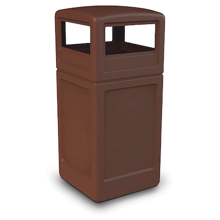 PolyTec Trash Container, 42-Gallon Square, Dome Lid, Brown MPN:73293799