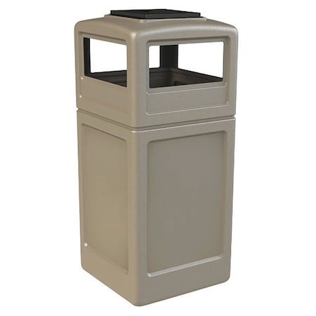 PolyTec Trash Container, 42-Gallon Square, Ashtray Lid, Beige MPN:73300299