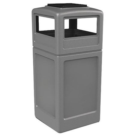 PolyTec Trash Container, 42-Gallon Square, Ashtray Lid, Gray MPN:73300399