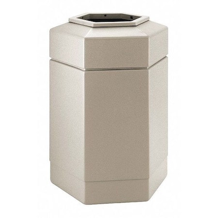 PolyTec Trash Container, 30-Gallon Hex, Open-Top Lid, Beige MPN:737102