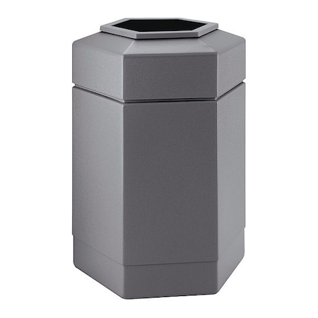 PolyTec Trash Container, 30-Gallon Hex, Open-Top Lid, Gray MPN:737103