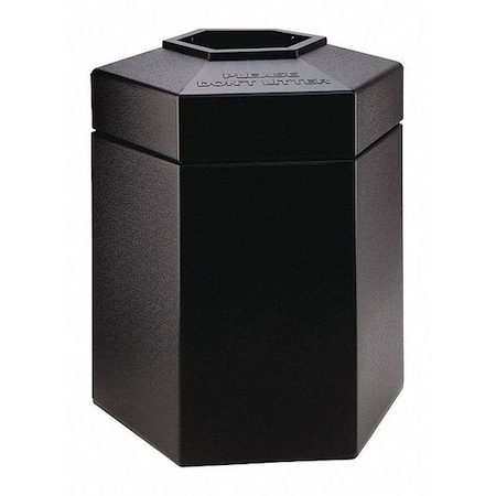 PolyTec™ 45 gal Hexagon Institutional Plastic Can, Black, Open Top, Polyethylene, 25 in MPN:737201