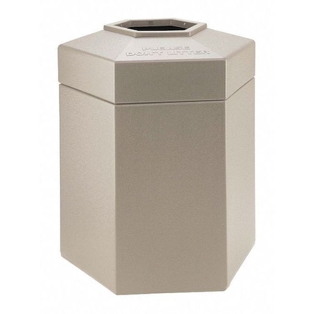 PolyTec Trash Container, Large 45-Gallon Large Hex, Open-Top Lid, Beige MPN:737202