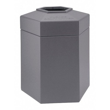 PolyTec Trash Container, Large 45-Gallon Large Hex, Open-Top Lid, Gray MPN:737203