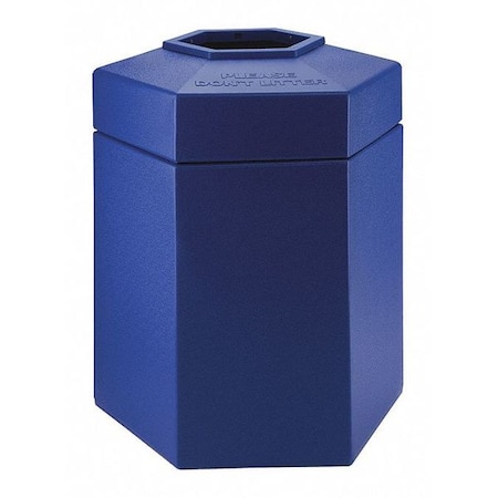 PolyTec Trash Container, Large 45-Gallon Large Hex, Open-Top Lid, Blue MPN:737204