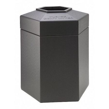 PolyTec Trash Container, Large 45-Gallon Large Hex, Open-Top Lid, Charcoal MPN:737224