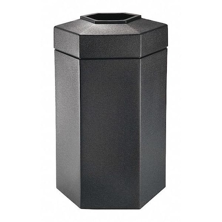 PolyTec Black Trash Container, Large 50-Gallon X-Large Hex, Open-Top Lid MPN:737501