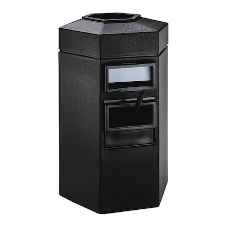 45 gal Hexagon Outdoor Can, Black, Polyethylene, 25 1/2 in MPN:755301