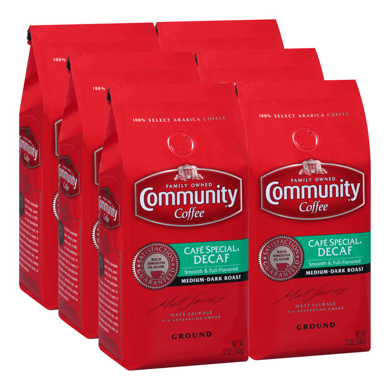 Community Coffee Arabica Ground Coffee, Cafe Special Decaf, 12 Oz Per Bag, Carton Of 6 Bags MPN:3570001898