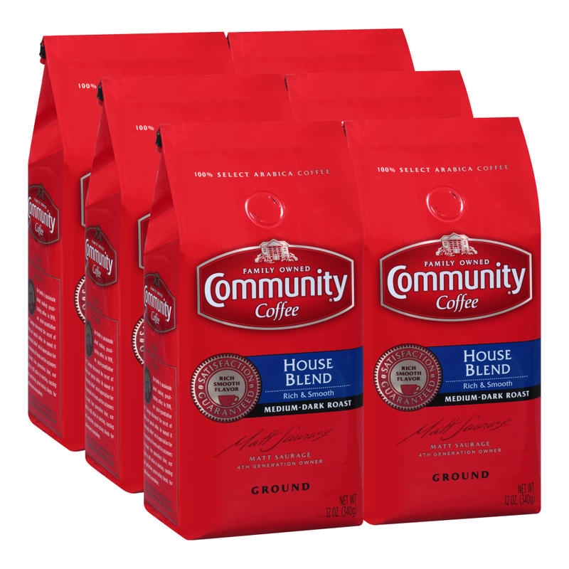 Community Coffee Arabica Ground Coffee, House Blend, 12 Oz Per Bag, Carton Of 6 Bags MPN:3570001904