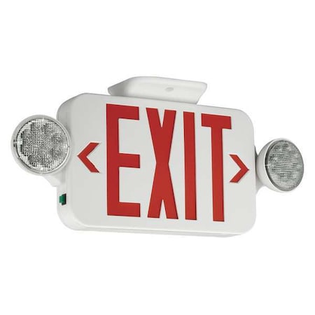 Exit Sign with Emergency Lights, 7 1/4 in H x 18 in W, White/Red, 2 Faces, Wall/Ceiling Mounting MPN:CCRRC