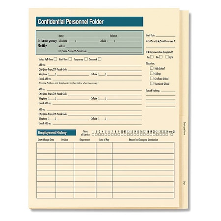 Personnel Folder, Std, Confidential, PK25 MPN:A223