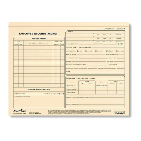 Employee Records Jacket, Std Letter, PK25 MPN:A5001