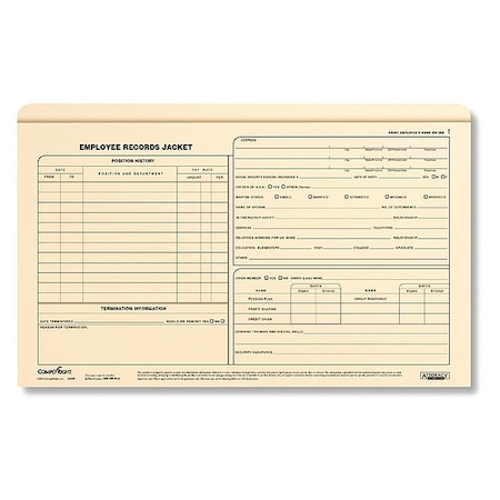 Employee Record Jacket Legal, PK25 MPN:A5009