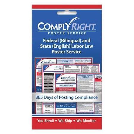 Federal (Bilingual) and State (English) Labor Law Poster Service Card, 1/16 in H x, 4 in W, Paper MPN:CRPS02