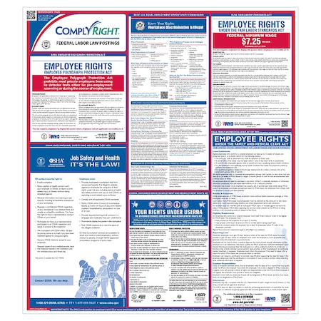Labor Law Poster, 27 in H x, 24 in W, Plastic MPN:ERFED