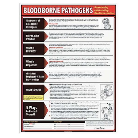 Poster, Bloodborne Pathogens, 18 in H x, 24 in W, Laminated Paper MPN:WR0233