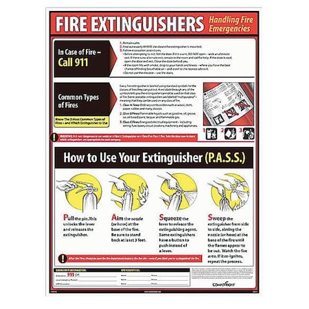 Poster, Fire Extinguishers-Handling Fire Emergencies, 18 in H x, 24 in W, Laminated Paper MPN:WR0239