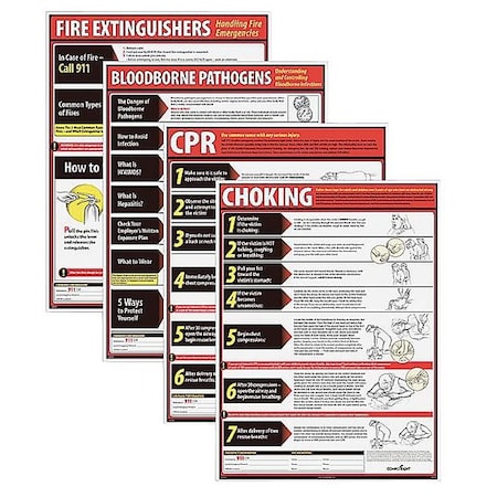 Poster Kit, Fire Extinguishers/Bloodborne Pathogens/CPR/Choking, 18 in H x, 24 in W MPN:WR0242