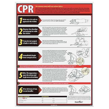 Poster, CPR, 18 in H x, 24 in W, Laminated Paper MPN:WR0245