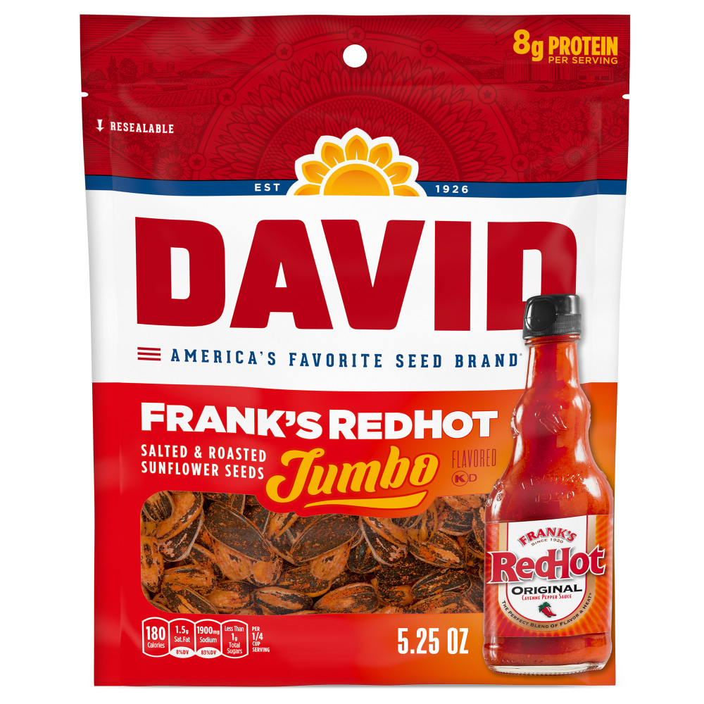 David Franks Red Hot Sunflower Seeds, 5.25 Oz, Pack Of 12 Snack Bags MPN:GOV00910