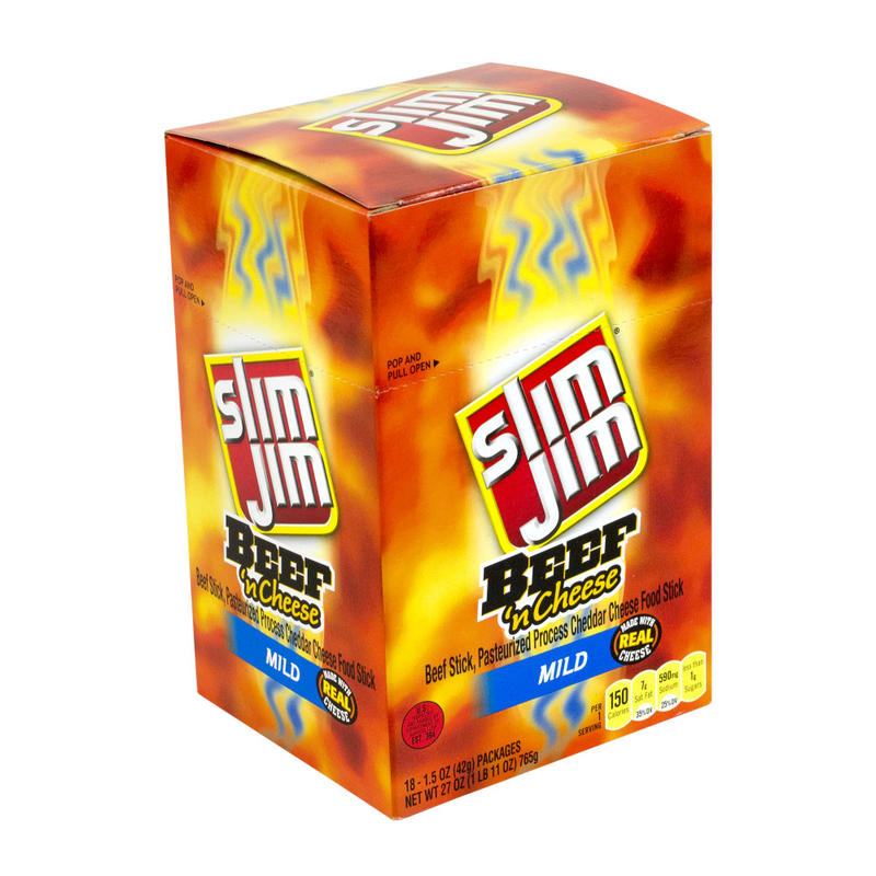 Slim Jim Beef And Cheese Packs, 1.5 Oz, Box Of 18 Packs MPN:11205