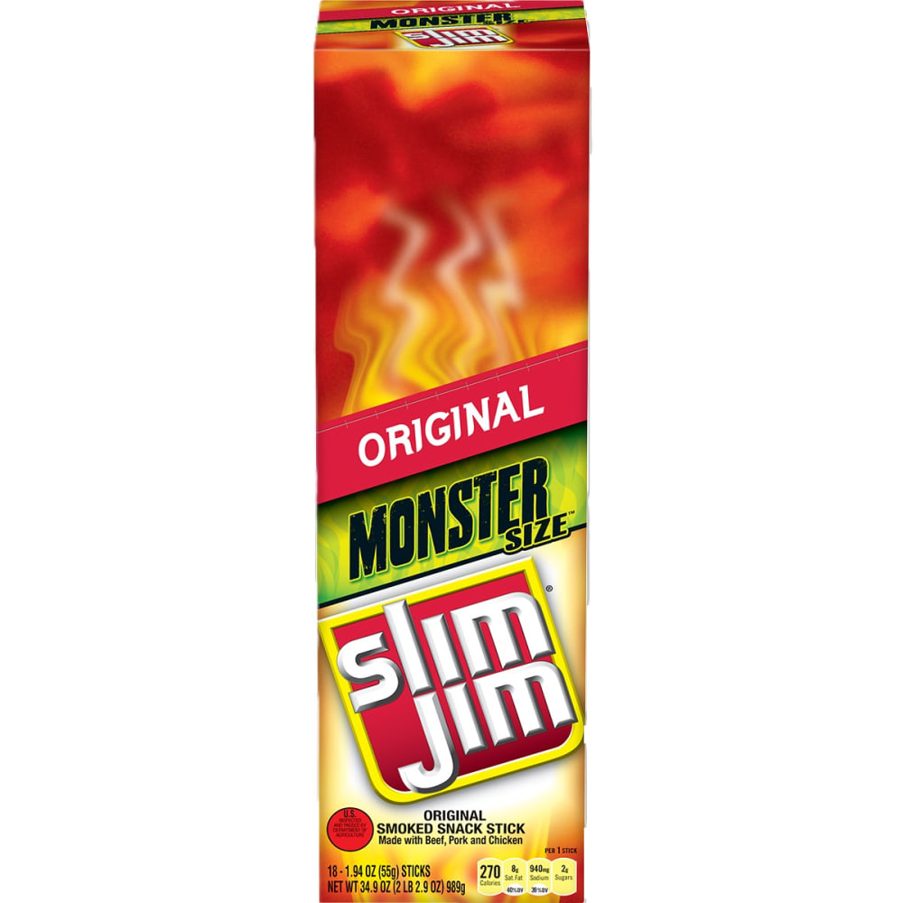 Slim Jim Monster Original Snack Sticks, 1.94 Oz, Pack Of 18 Snack Sticks MPN:GOV14061