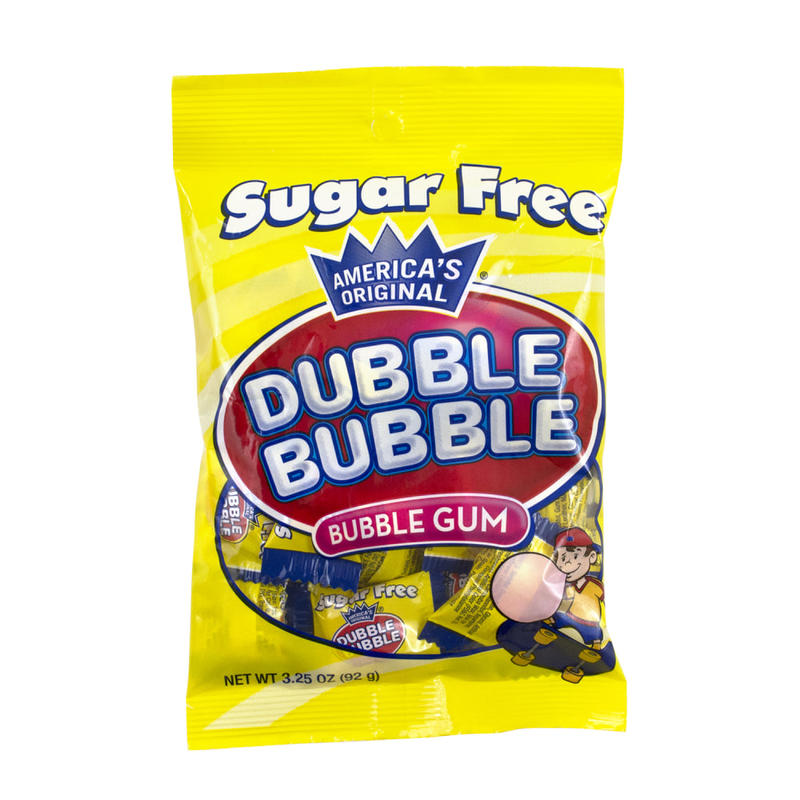 Dubble Bubble Sugar-Free Bubble Gum, 3.25 Oz Per Bag, Box Of 12 Bags MPN:13183