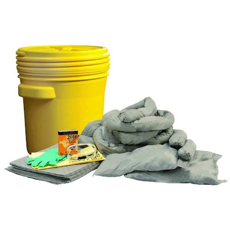 Spill Kit, 14 gal Volume Absorbed per Kit, 20 gal Capacity, Drum, Yellow MPN:35ZR69