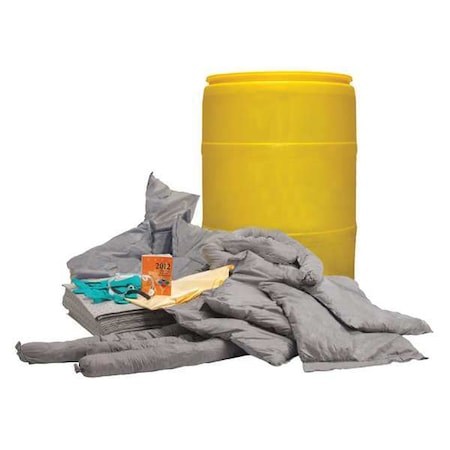 Spill Kit, 32 gal Volume Absorbed per Kit, 55 gal Capacity, Drum, Yellow MPN:35ZR74