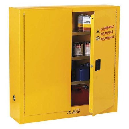 Hazardous Material Storage Cabinet, 24 gal, 3 Shelves, Steel, 43 in W x 44 in H x 12 in D, Yellow MPN:42X498