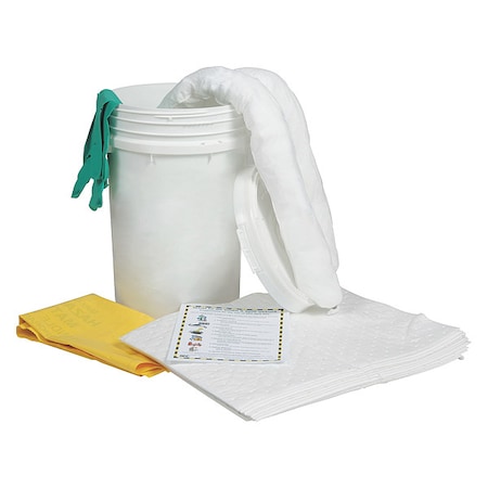 Spill Kit, 9 gal Volume Absorbed per Kit, 6 1/2 gal Capacity, Bucket, White, 16 MPN:436M98
