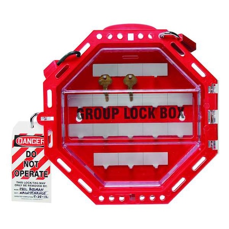 Group Lockout Box, 42 Padlocks, Red, 13in.H MPN:48KV16