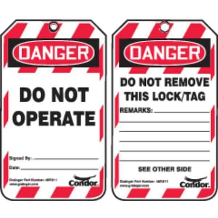 Lockout Safety Tag, Danger Do Not Operate, Plastic, 3.25 in W x 5.75 in H, PK25 MPN:48RU11